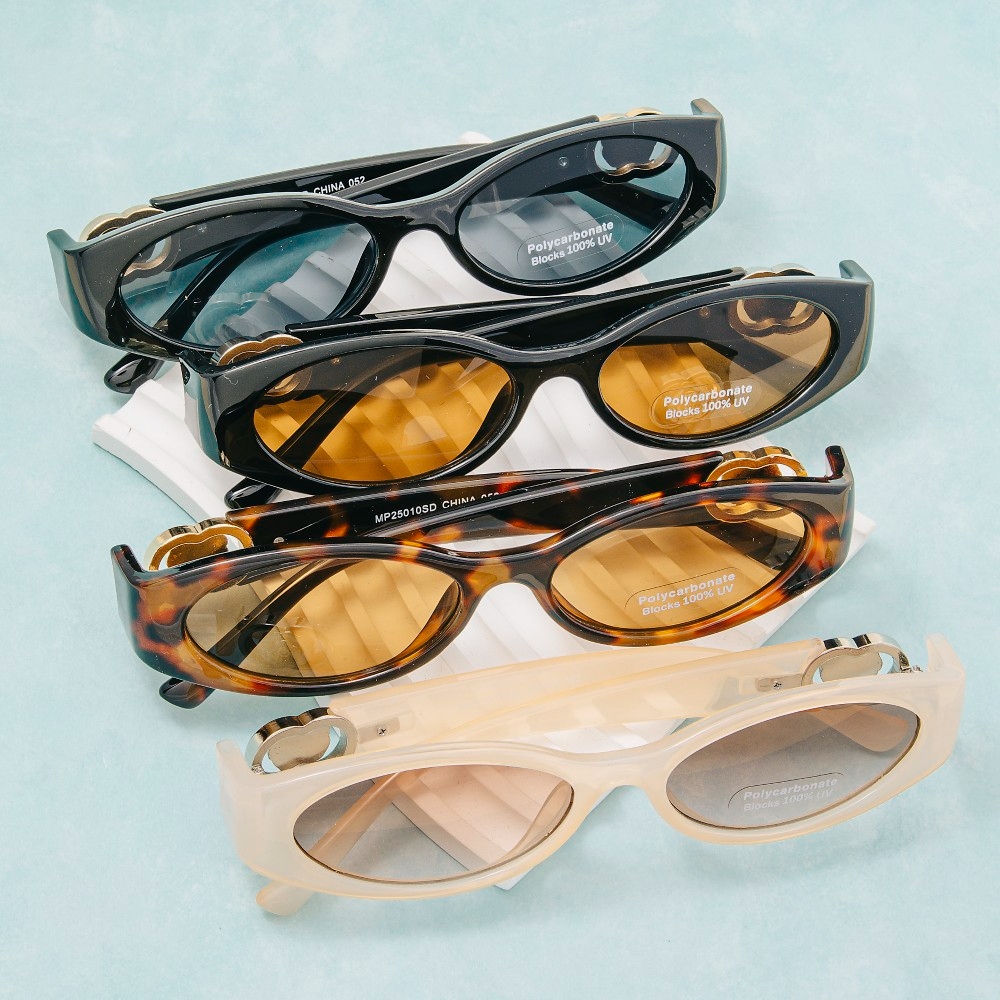 Narrow Oval Lens Side Gold Detail Sunglasses Set