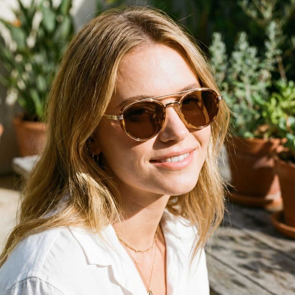 Round Double Bridge Side Shield Aviator Sunglasses