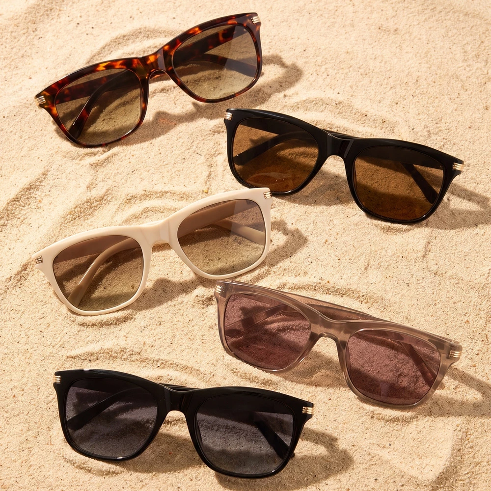 Classic Square Frame Metal Accent Sunglasses