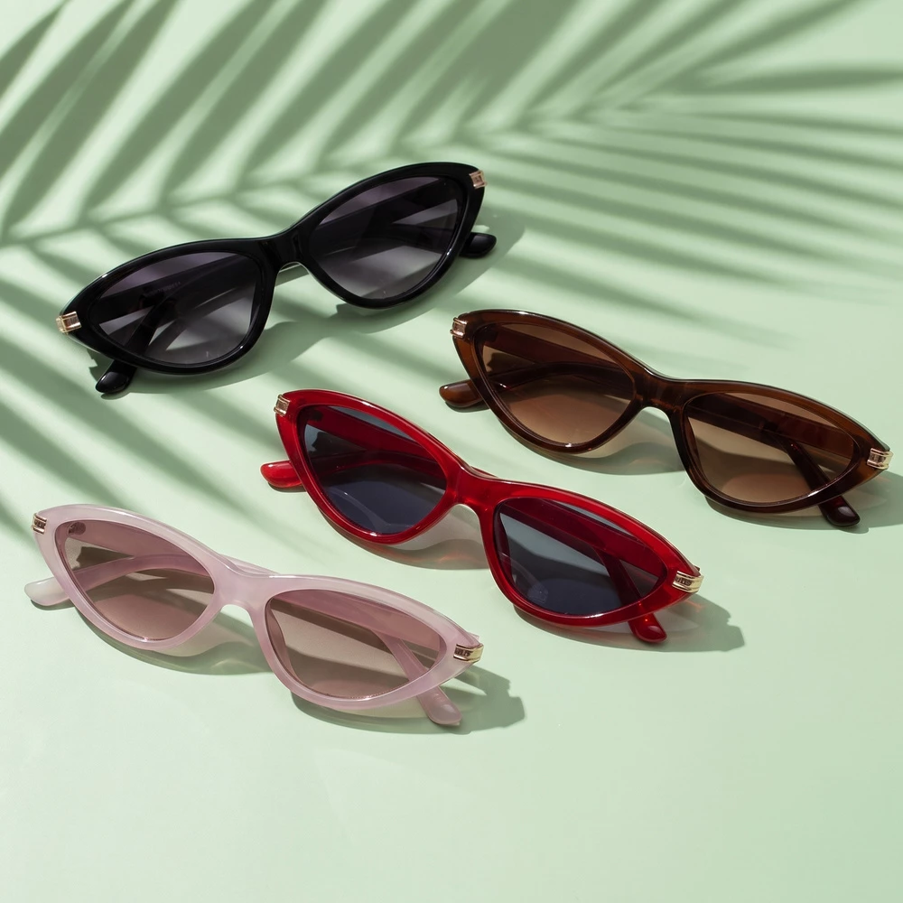 Slim Cat Eye Sunglasses With Metal Accents