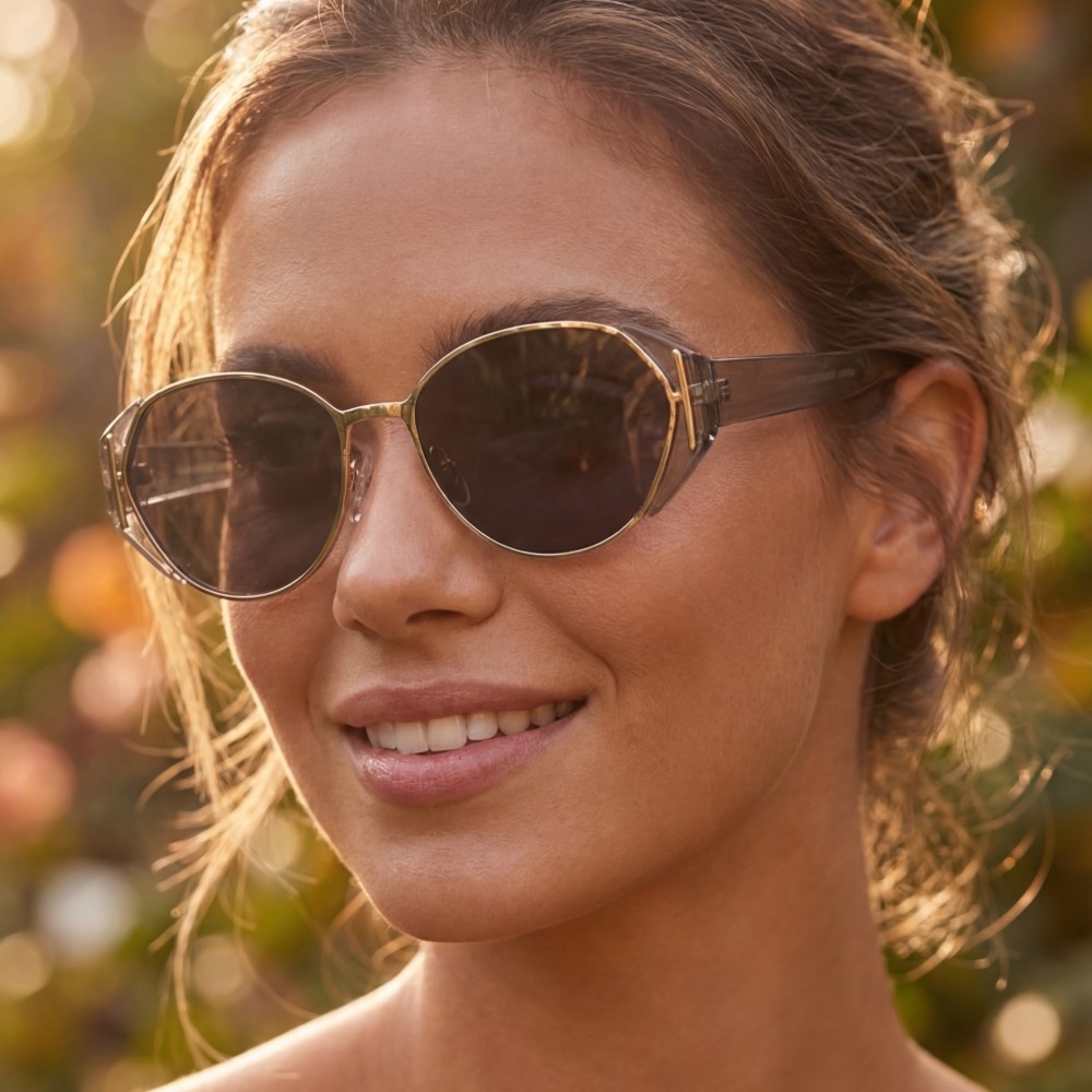 Geometric Oval Metal Cutout Temple Sunglasses