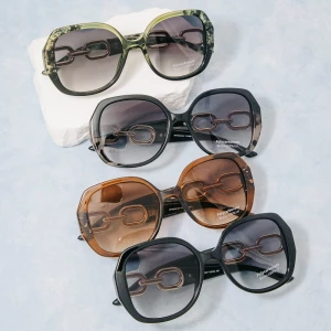 Oversized Round Chain-Link Temple Sunglasses