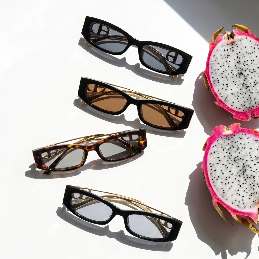 Slim Rectangle Cutout Temple Sunglasses