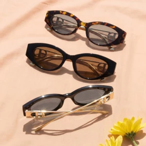 Slim Cat Eye Wire Brow Tinted Sunglasses