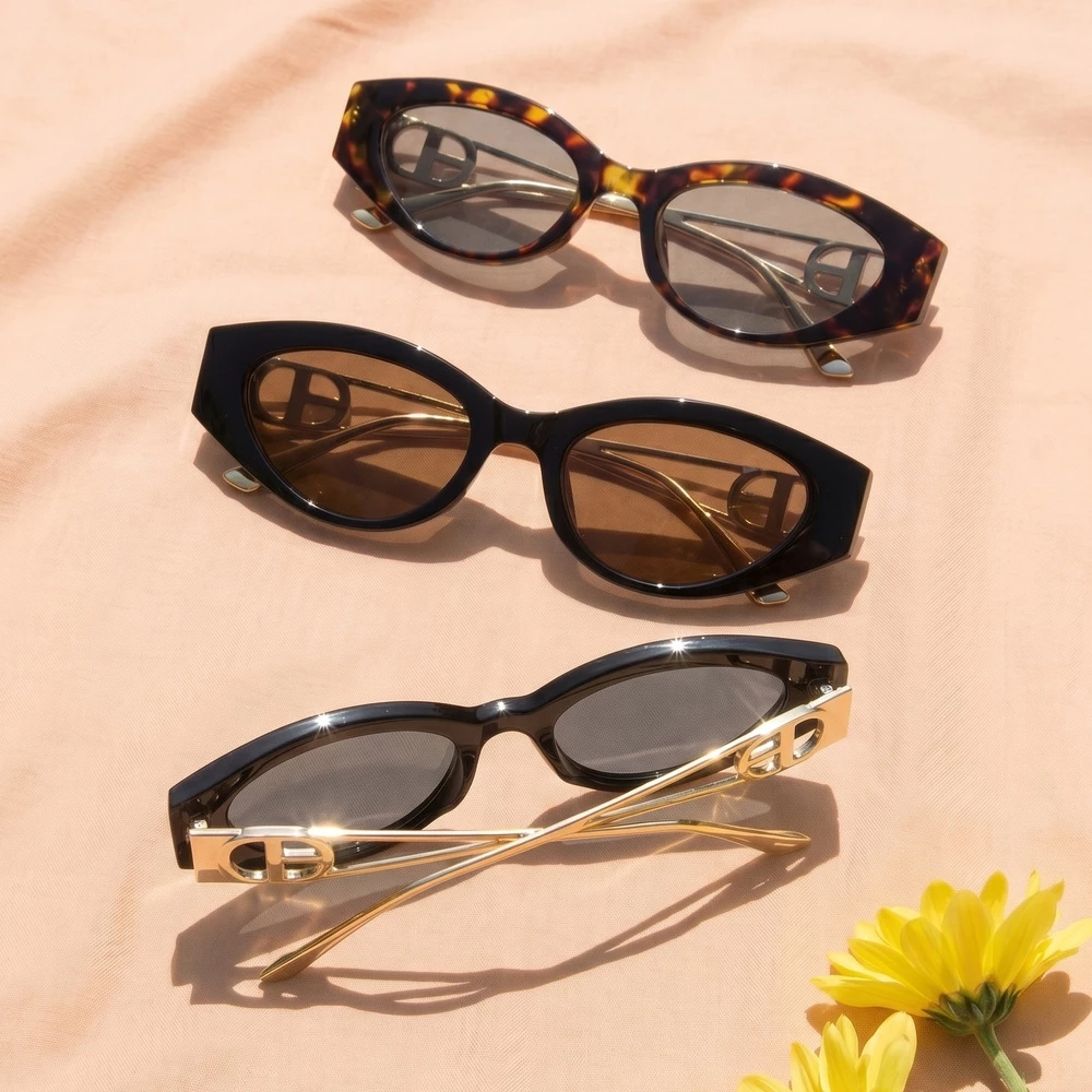 Slim Cat Eye Wire Brow Tinted Sunglasses