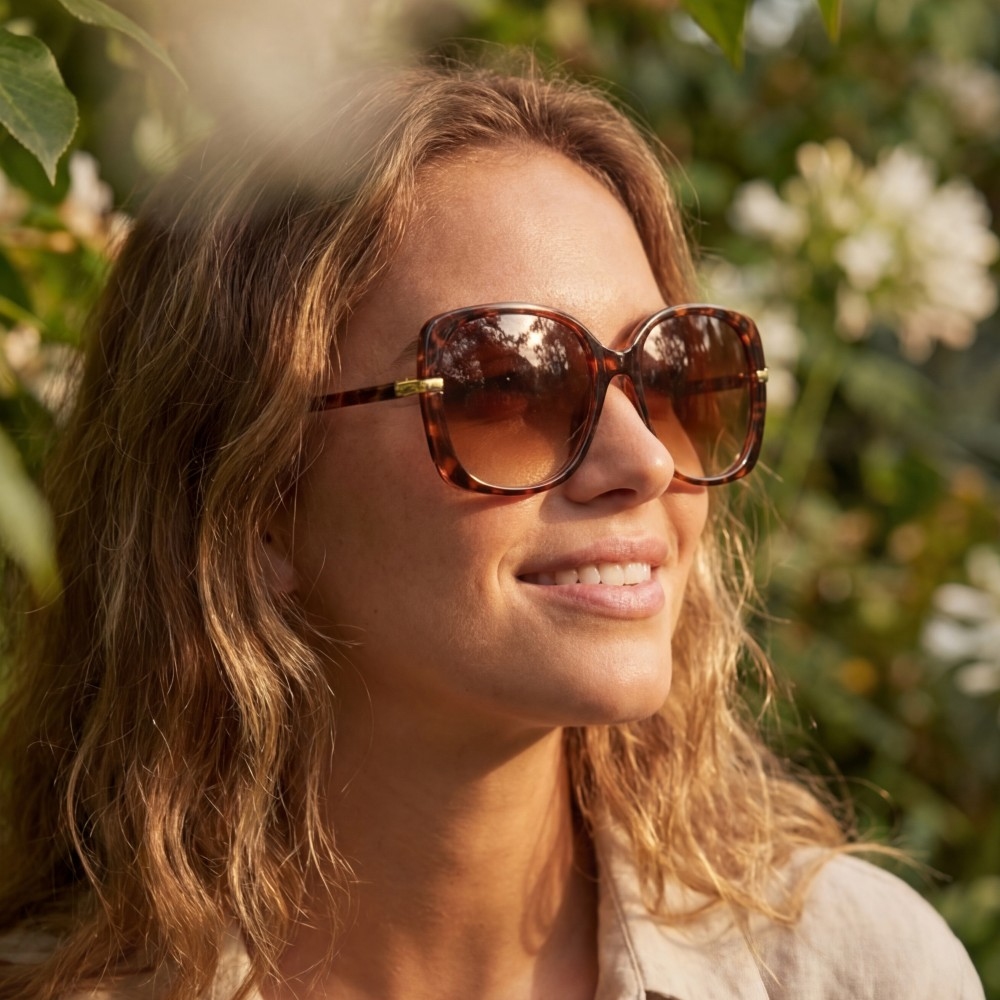 Oversized Square Gold Temple Accent Sunglasses