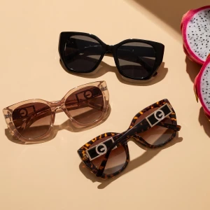 Oversized Cat Eye Emblem Temple Sunglasses