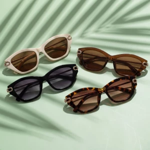 Angular Cat Eye Metal Temple Sunglasses