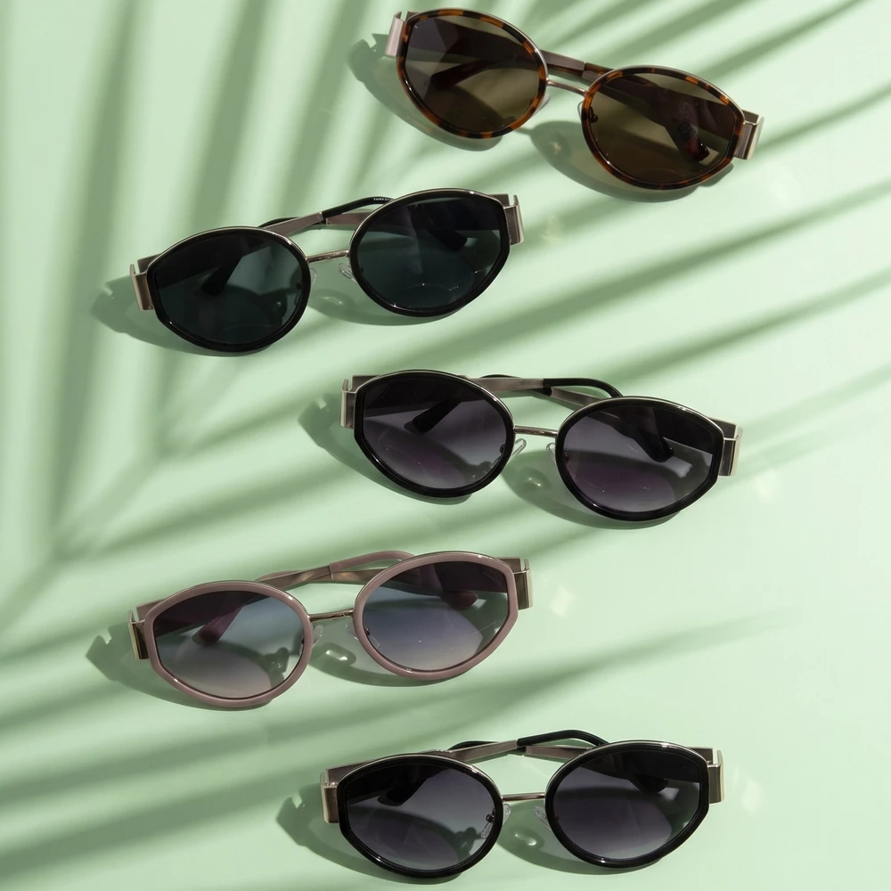 Oval Double Bridge Metal Trim Sunglasses