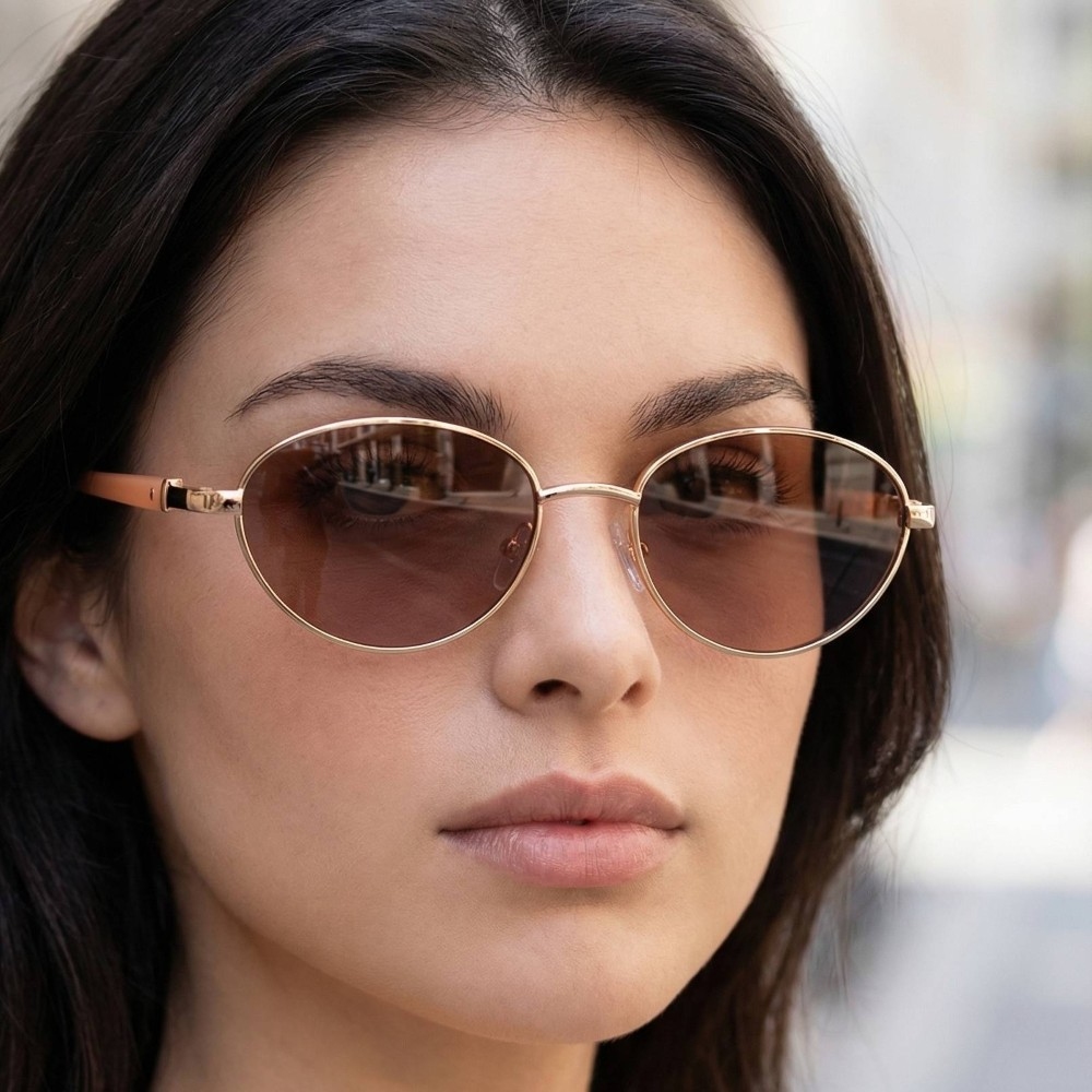 Thin Metallic Frame Oval Lens Sunglasses Set