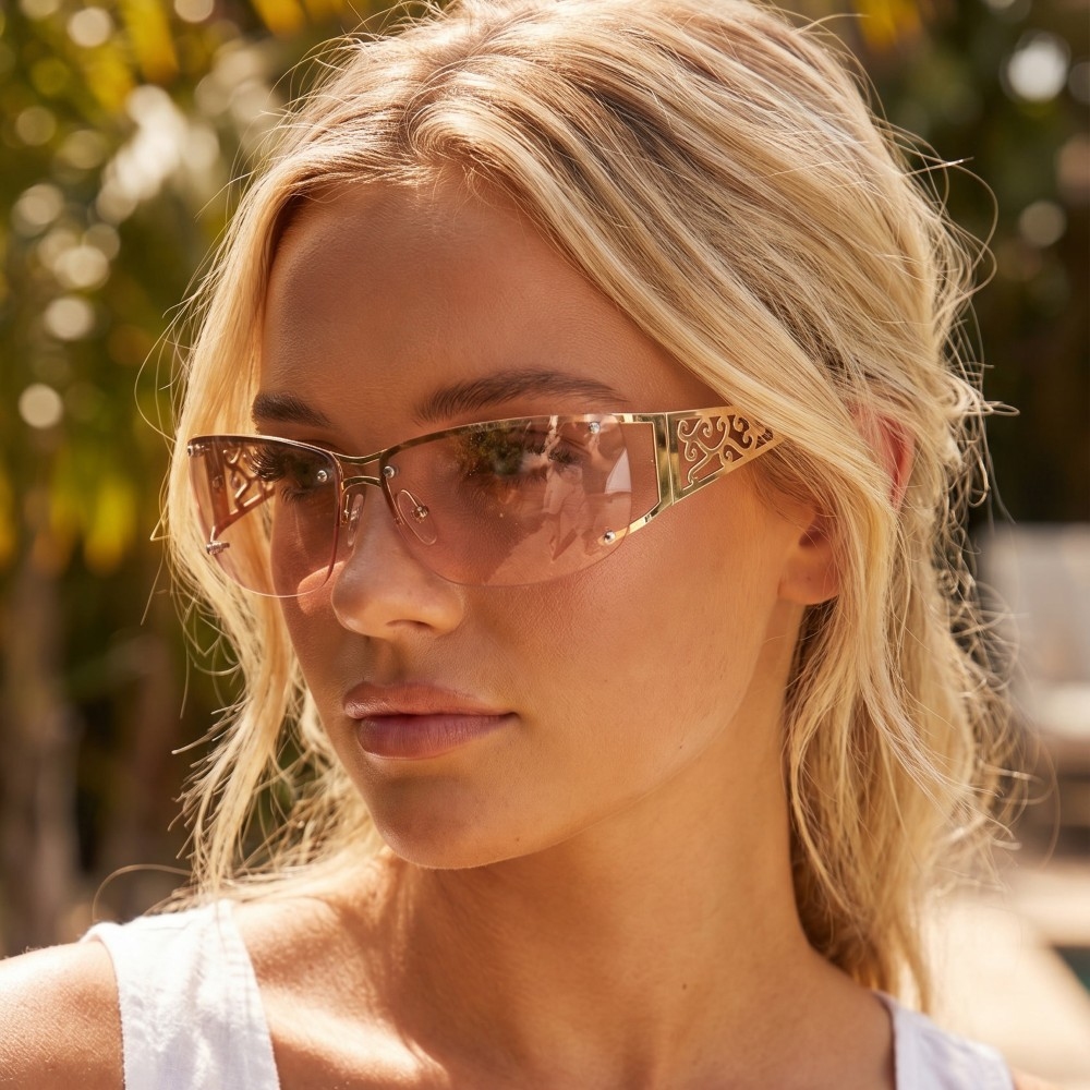 Filigree Scrollwork Frame Shield Sunglasses