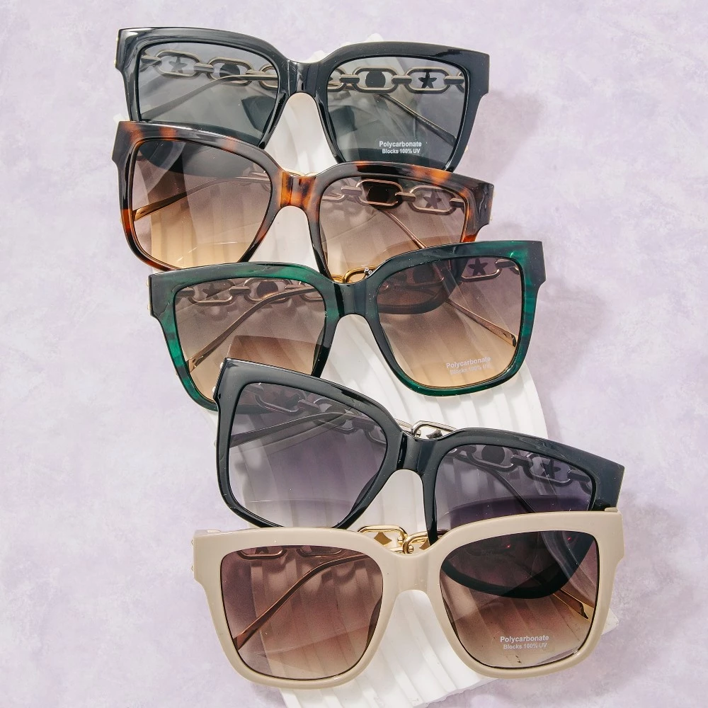 Oversized Square Chain Star Brow Bar Sunglasses