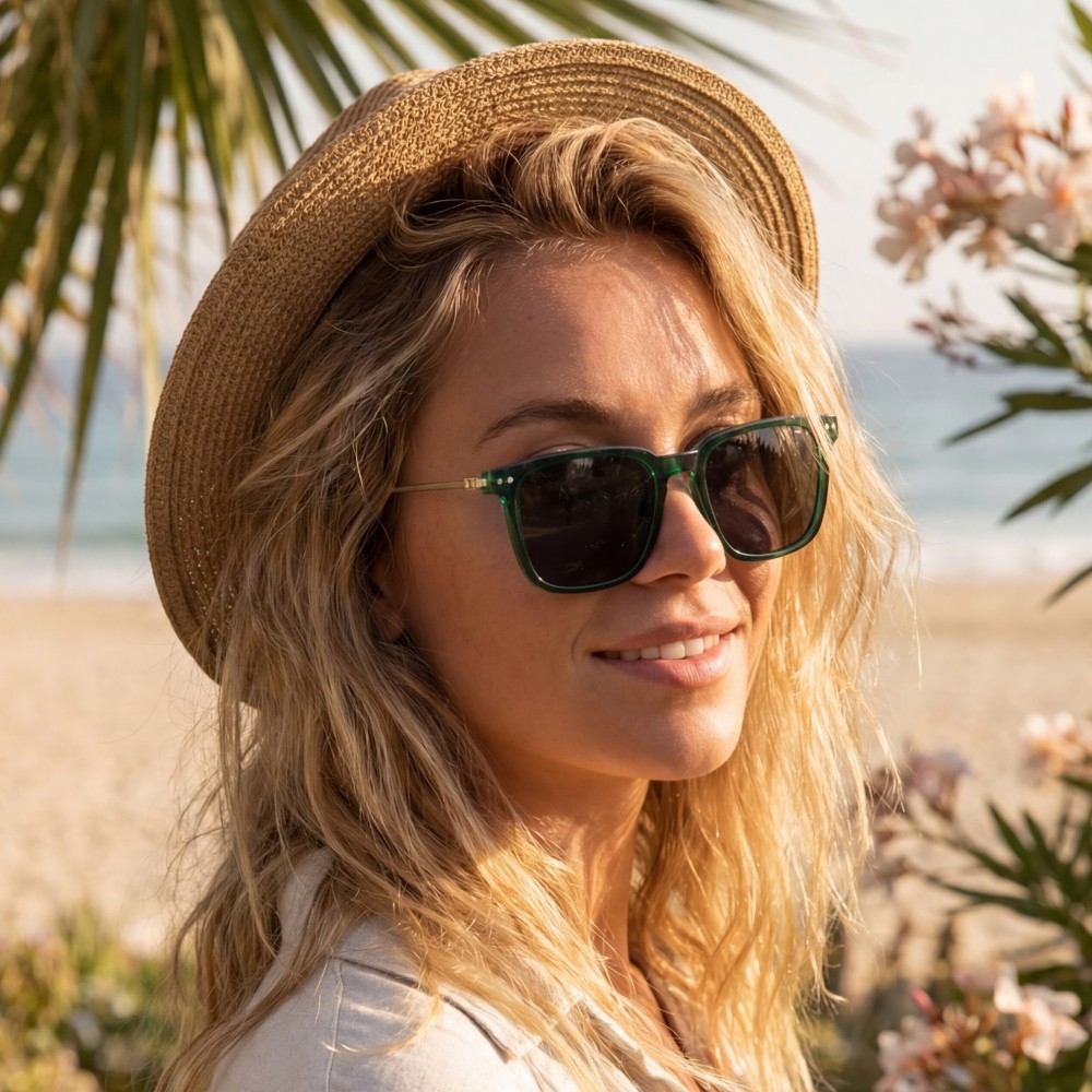 Polarized Square Double Bridge Flat Top Sunglasses