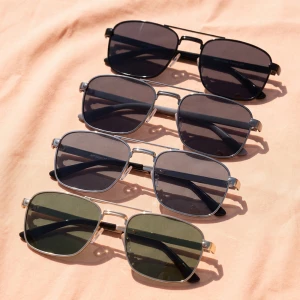Double Bridge Square Metal Navigator Sunglasses