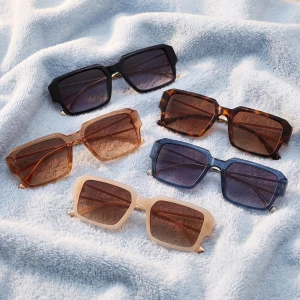 Bold Flat Top Rectangle Cutout Temple Sunglasses