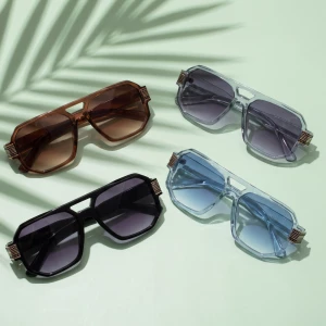 Angular Navigator Sunglasses With Striped Temples