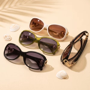 Rounded Butterfly Chain Link Temple Sunglasses