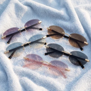 Rimless Oval Wire Bridge Sunglasses