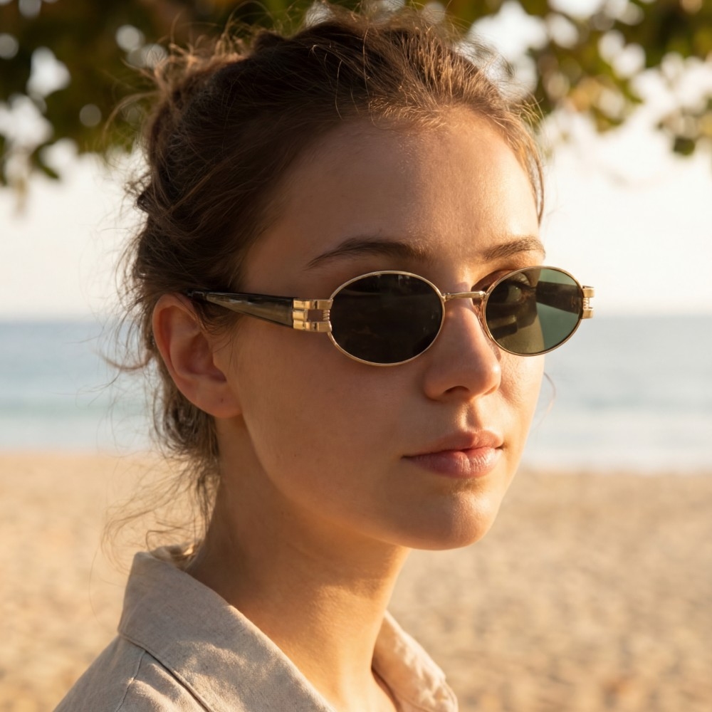 Retro Oval Black Metal Frame Sunglasses