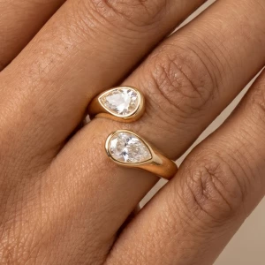 Double Pear Bezel Cz Open Ring