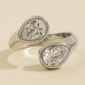 Double Pear Bezel Cz Open Ring
