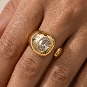 Oval Bezel Cz Dome Open Ring