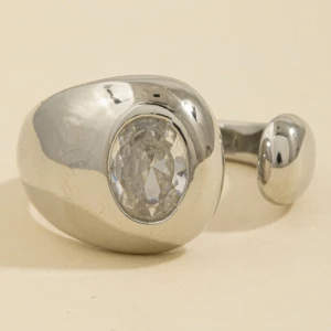 Oval Bezel Cz Dome Open Ring