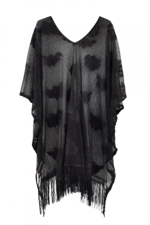 Sheer Floral Lace Fringe Poncho