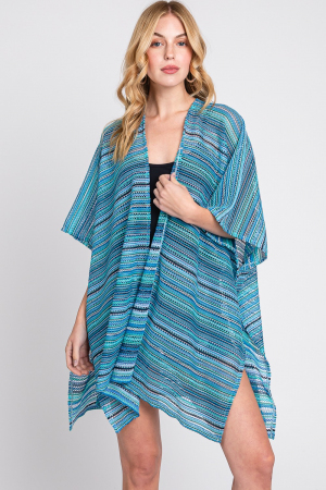 Multi Color Stripe Crochet Open Kimono
