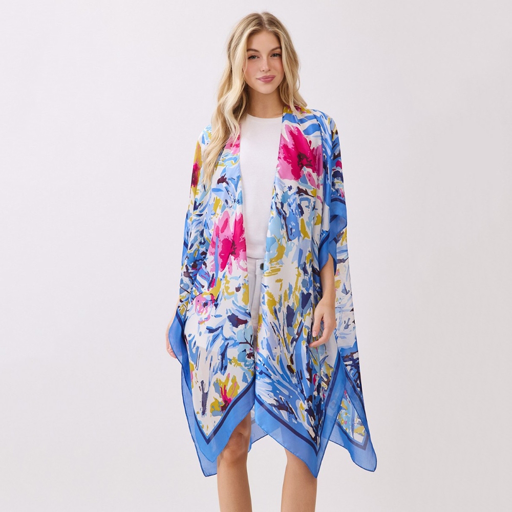 Abstract Floral Print Kimono