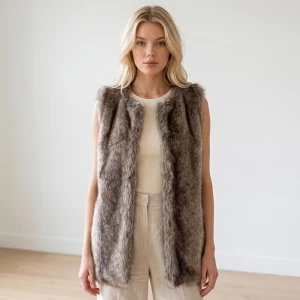 Longline Plush Fur Open Vest