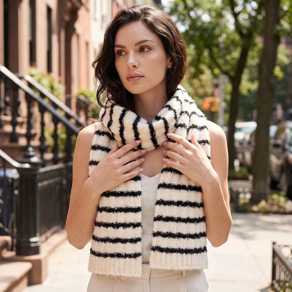 Fuzzy Striped Chenille Scarf