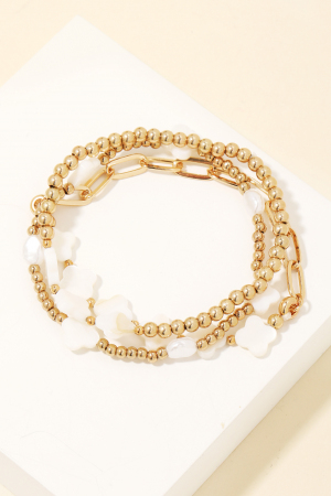 Mother Of Pearl Clover Beads Bracelet Set