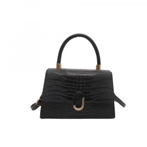 Croc Embossed Push Lock Flap Satchel