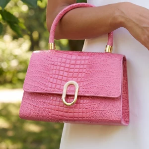 Croc Embossed Push Lock Flap Satchel