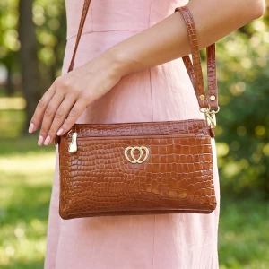 Croc Heart Clasp Crossbody Clutch