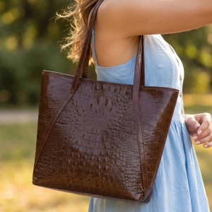 Croc Embossed Winged Shoulder Tote