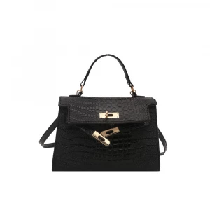 Croc Embossed Turn Lock Top Handle Satchel