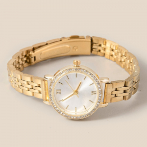 Cz Pave Trim Round Face Watch