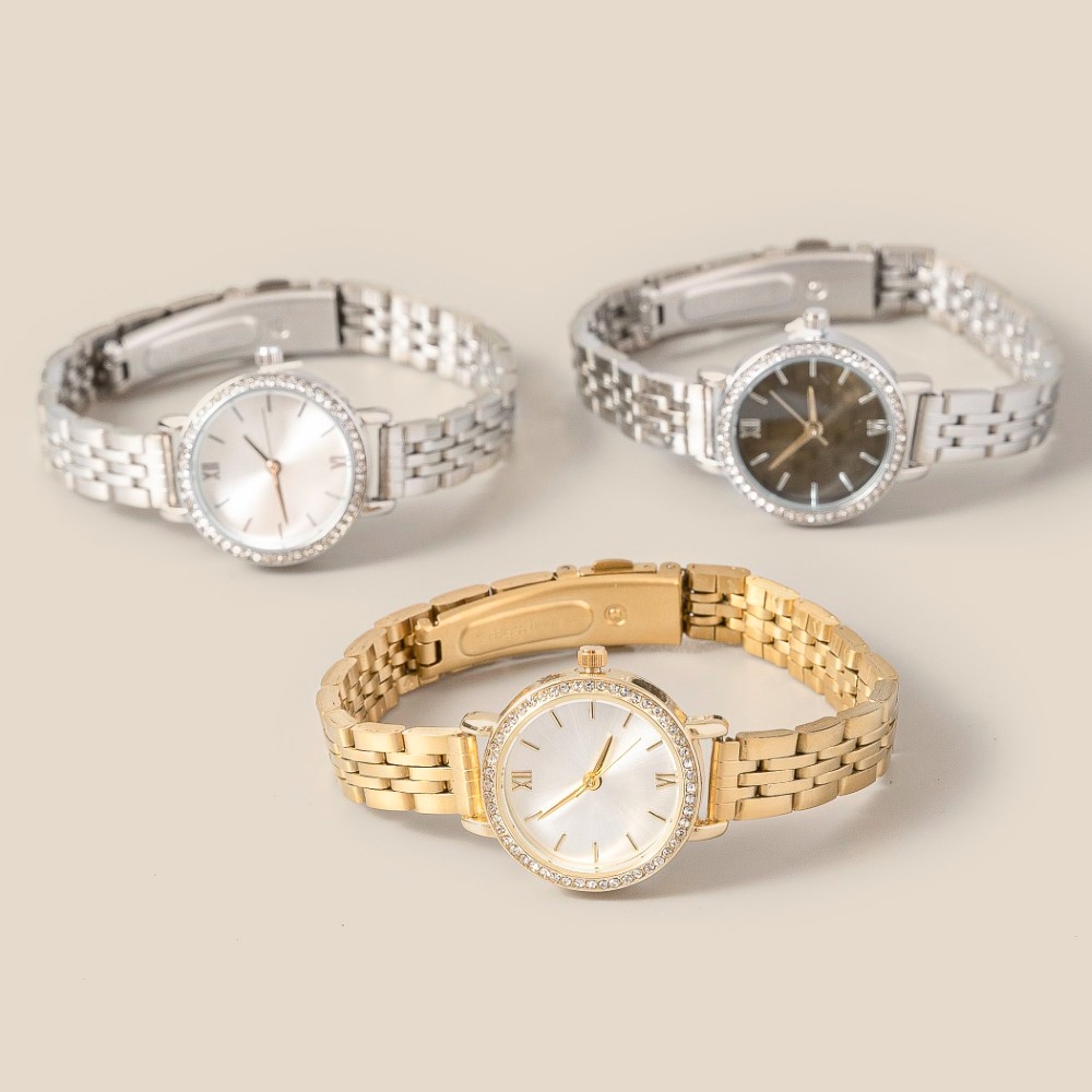 Cz Pave Trim Round Face Watch