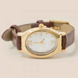 Vintage Thin Leather Strap Oval Watch
