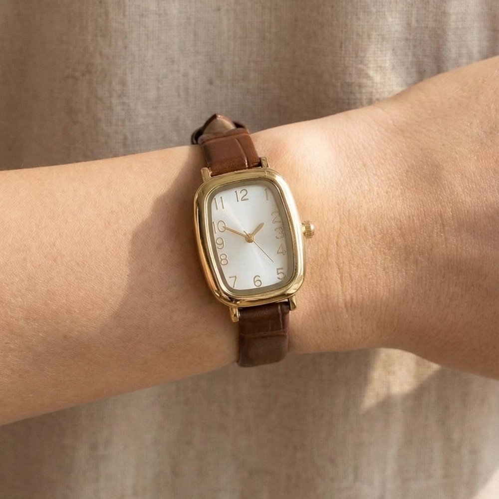 Vintage Cushion Croc Leather Embossed Square Watch