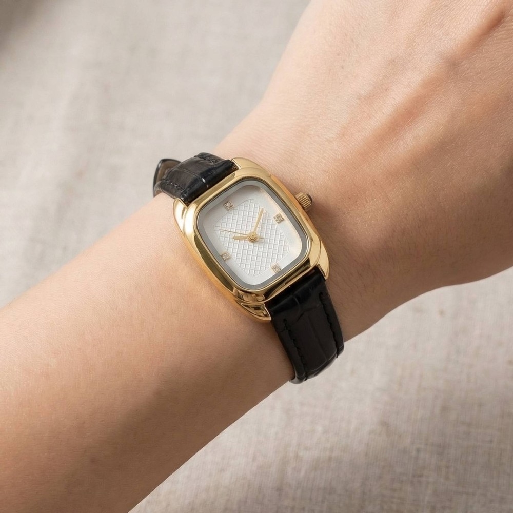 Croc Embossed Leather Strap Square Watch