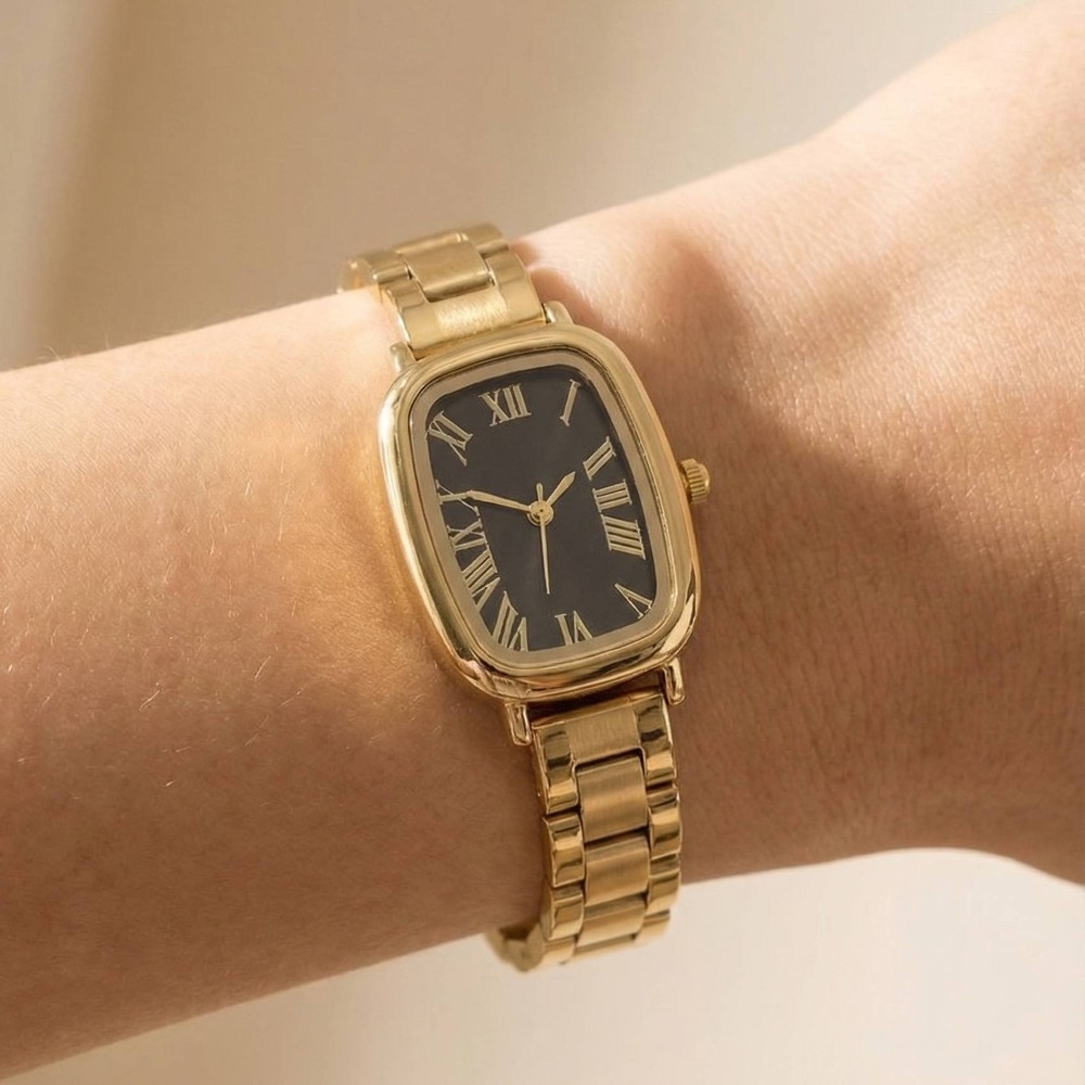 Polished Metallic Band Classic Cushion Square Watch