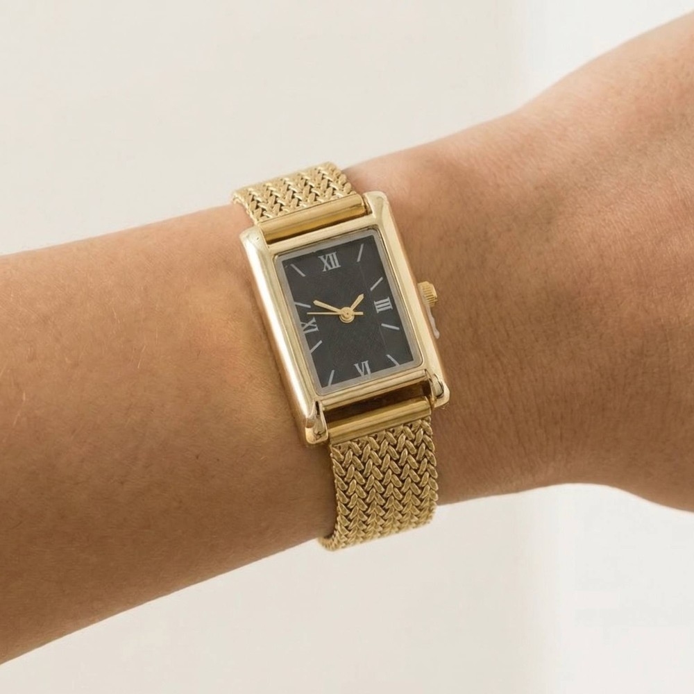 Woven Metallic Mesh Band Rectangle Watch
