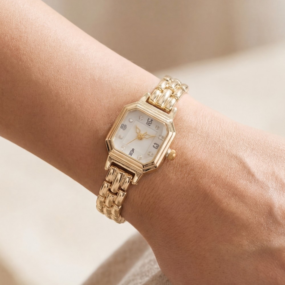 Octagon Case Crystal Marker Brick Link Watch