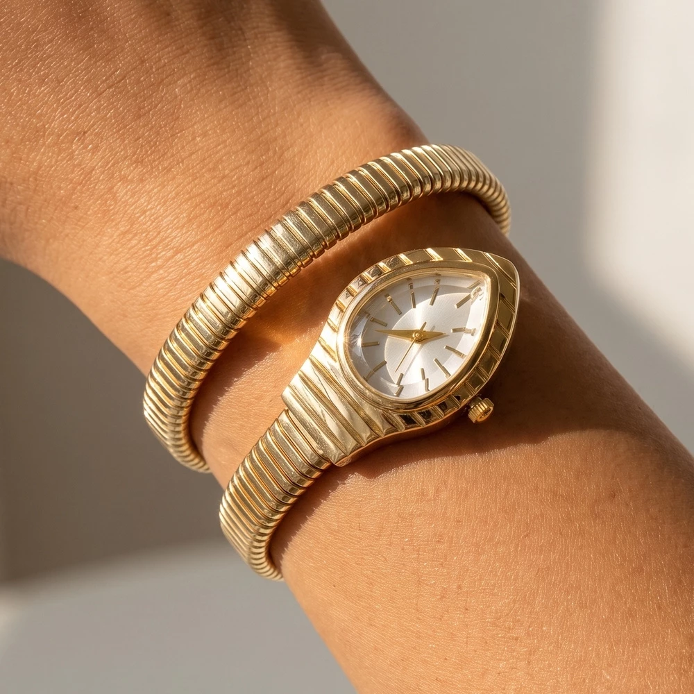 Snake Head Serpent Coil Wrap Bracelet Watch