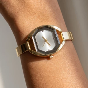 Octagon Face Half Bangle Link Bracelet Watch