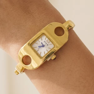 Oval Plaque Bangle Watch With Square Dial