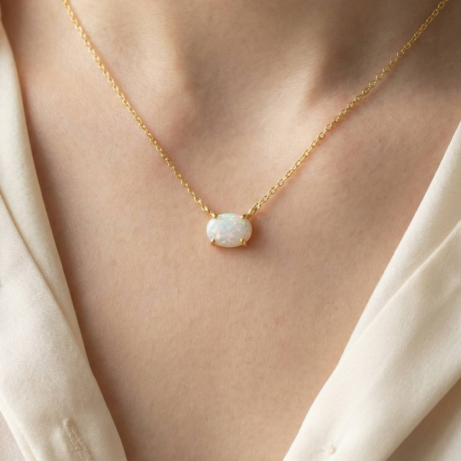 Gold Dipped Oval Opal Pendant Necklace